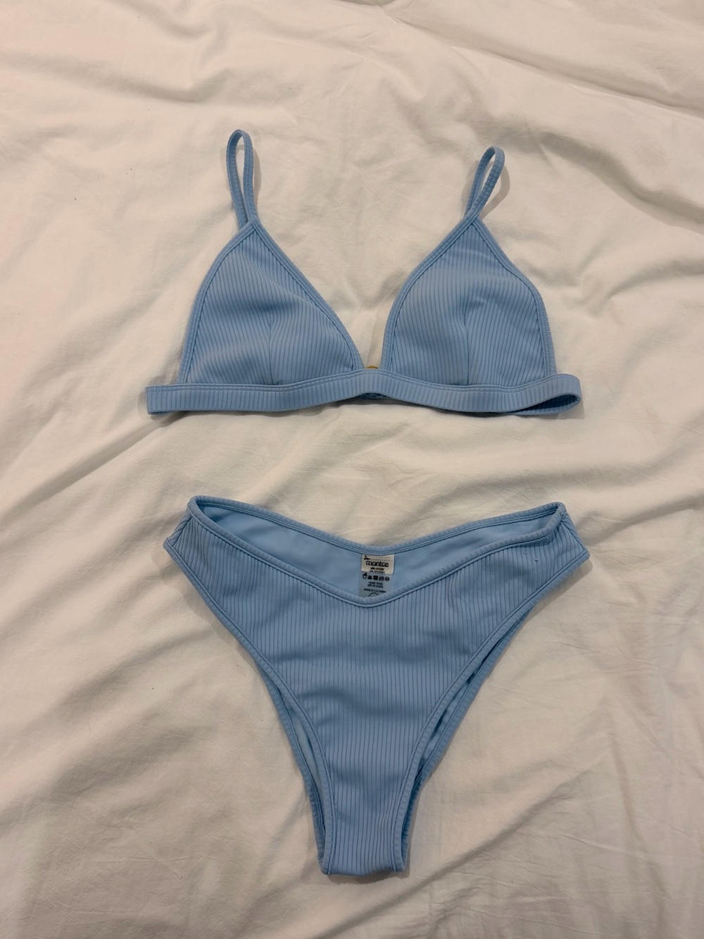 Montce Light Blue Ribbed Triangle Bikini Set